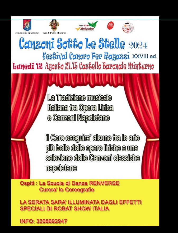 XXVIII° edizione di "Canzoni sotto le stelle" al Castello baronale di Minturno il 12 agosto alle 21:15