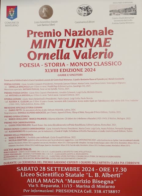 Premio Nazionale Minturnae "Ornella Valerio". Poesia, storia, mondo classico. XLVIII Edizione 2024
