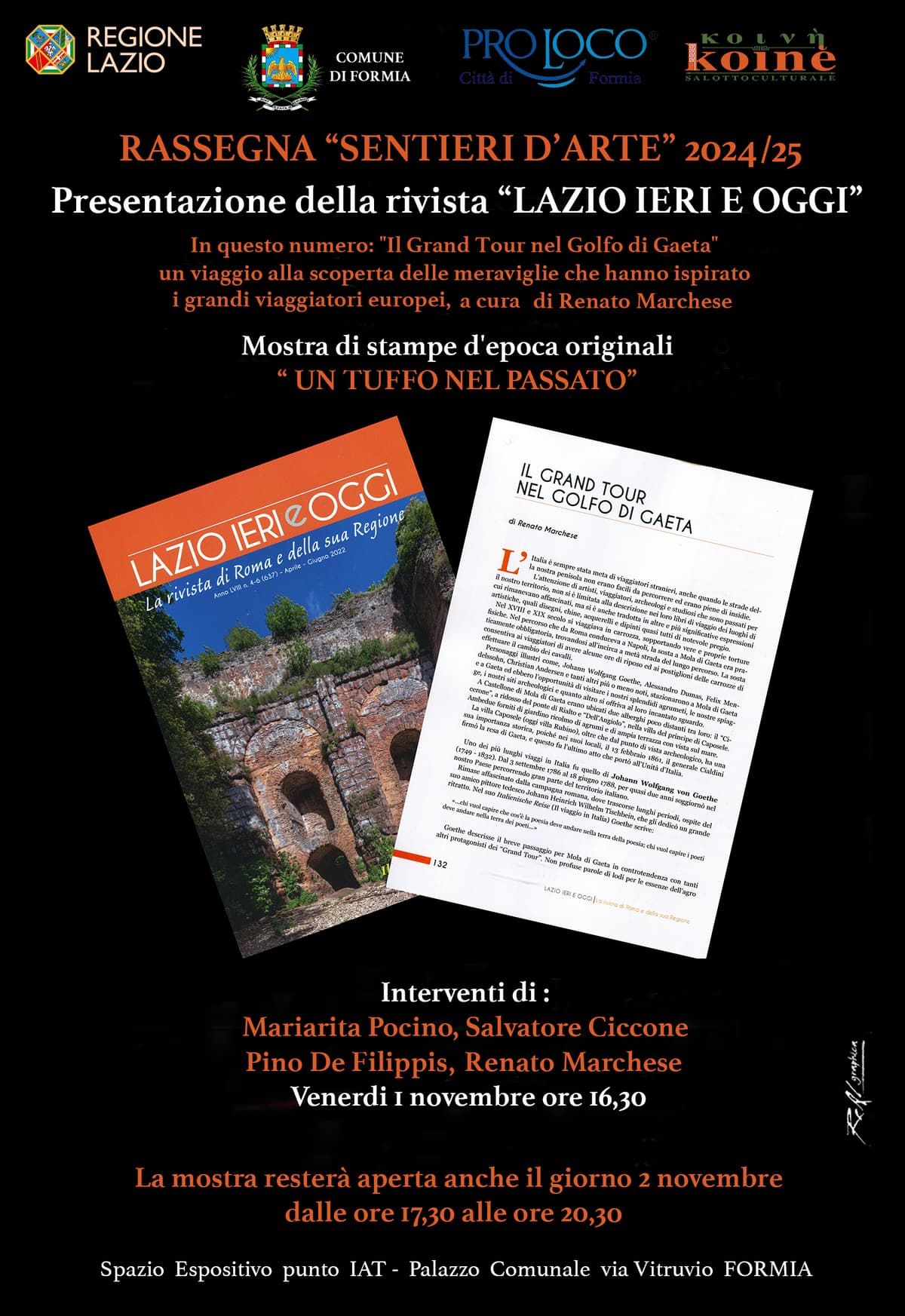 PRESENTAZIONE DELLA RIVISTA " LAZIO IERI E OGGI" E MOSTRA DI STAMPE D’EPOCA: UN VIAGGIO NEL GRAND TOUR NEL GOLFO DI GAETA