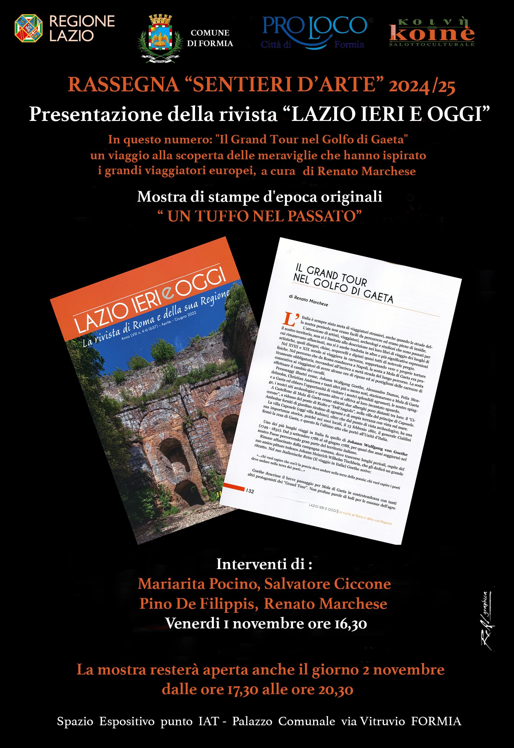 PRESENTAZIONE DELLA RIVISTA " LAZIO IERI E OGGI" E MOSTRA DI STAMPE D’EPOCA: UN VIAGGIO NEL GRAND TOUR NEL GOLFO DI GAETA