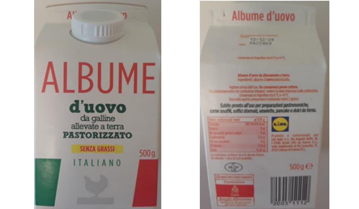 Albume d'uovo - Possibile presenza di salmonella in un lotto. Richiamo alimentare dal Ministero della salute