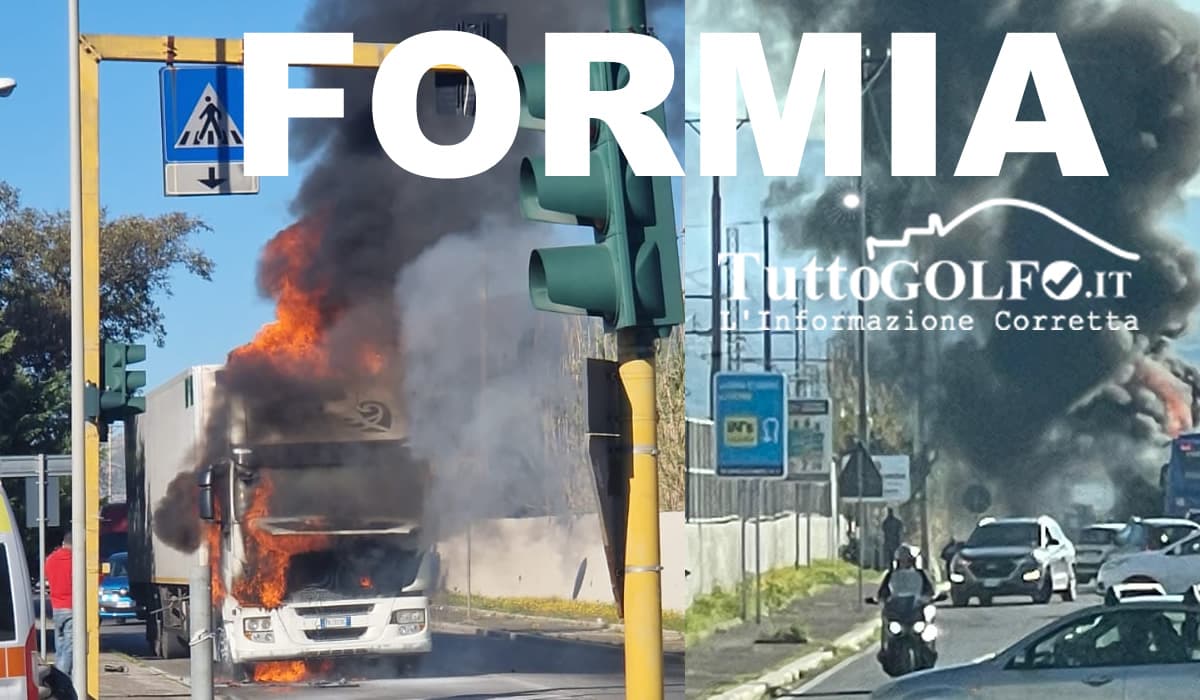 FORMIA / VIDEO - Un camion in fiamme a Gianola sull'Appia all'altezza della discesa verso l'Alberghiero