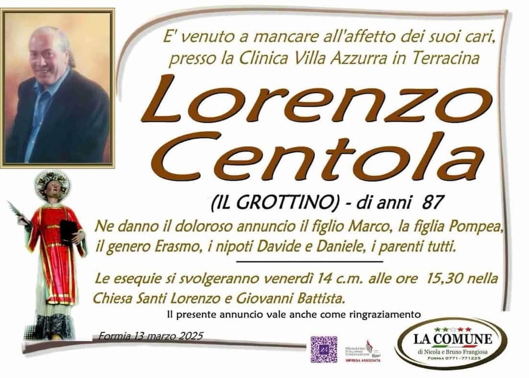 Formia - Ultimo saluto a Lorenzo Centola (il Grottino)