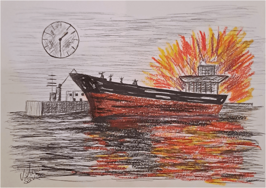 Lingue di fiamme sulla petroliera francese Hylaire Fouquet. Una storia gaetana