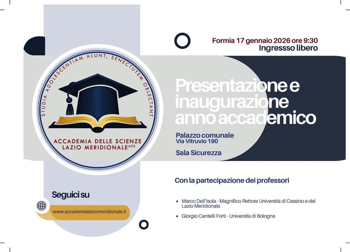 Formia - Sabato la presentazione dell’Accademia delle Scienze del Lazio Meridionale