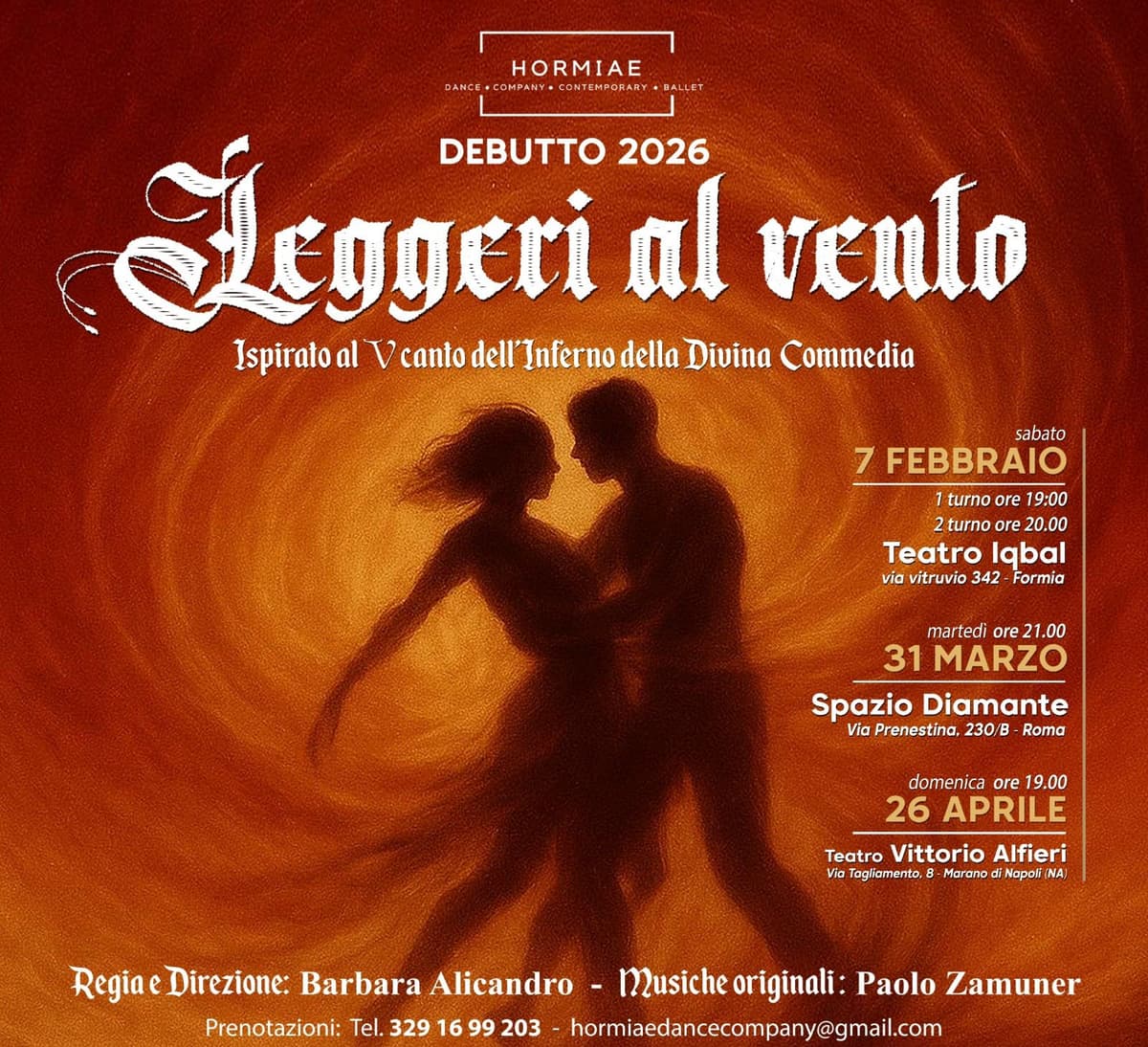 Formia - “Leggeri al vento”: la danza incontra Dante nel debutto 2026 di Hormiae Dance Company
