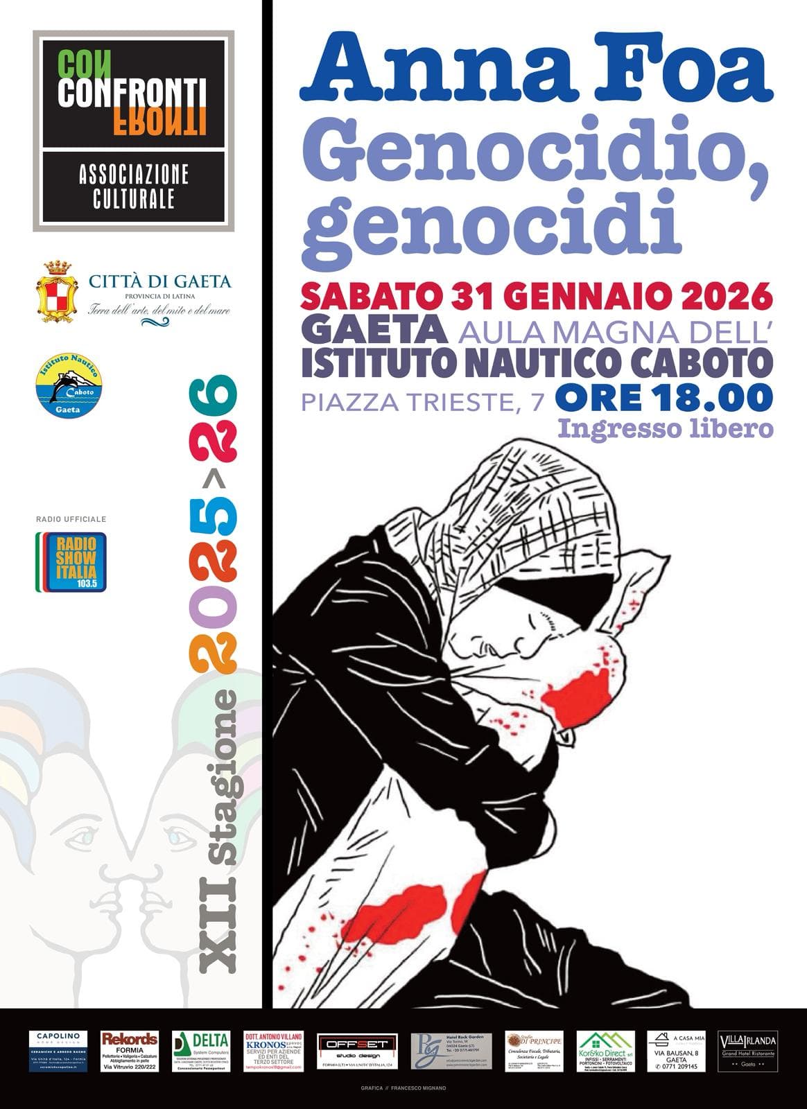 Gaeta: XII° stagione di Confronti con Anna Foa "Genocidio, genocidi" presso Aula Magna, Istituto Nautico Caboto.