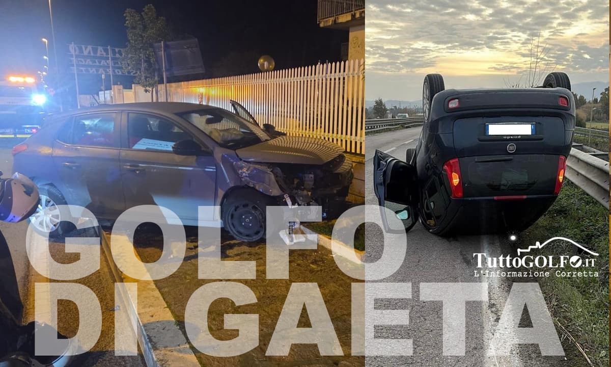 Due incidenti stradali nel Golfo: a Formia auto contro un muro nella notte, a Minturno una Fiat 500 ribaltata