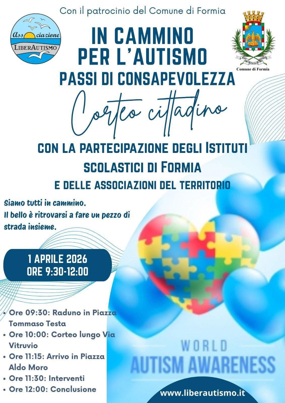 Formia, il 15 aprile: “In cammino per l'autismo, passi di consapevolezza”. Una comunità più inclusiva.