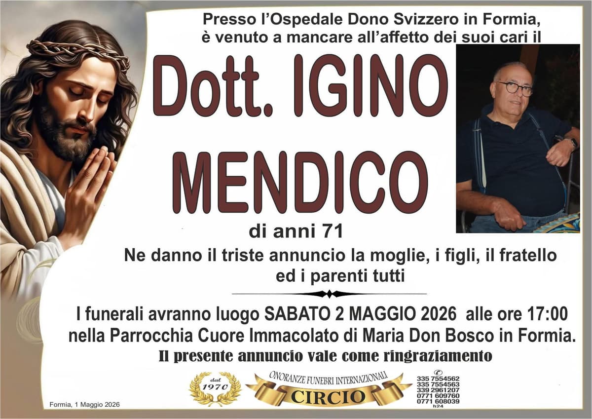 Formia in lutto per la scomparsa del dott. Igino Mendico: il cordoglio del sindaco
