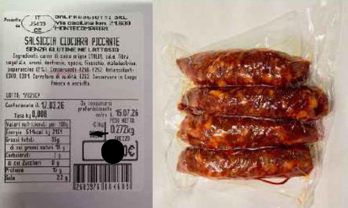 Richiamo alimentare: ritirata salsiccia ciociara piccante per eccesso di nitriti