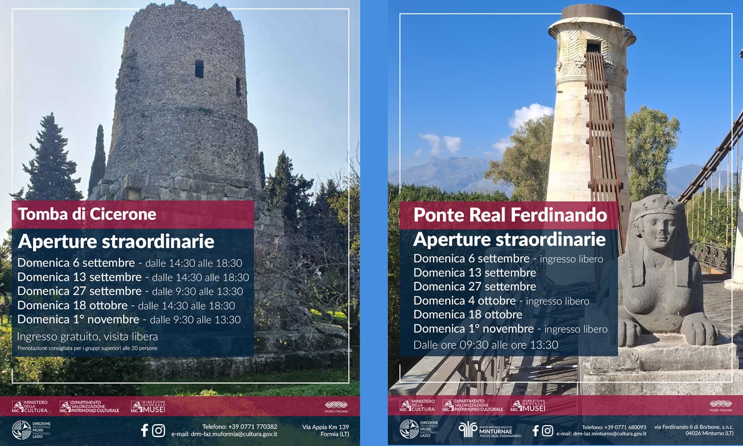 Aperture straordinarie della Tomba di Cicerone a Formia e del Ponte Real Ferdinando a Minturno