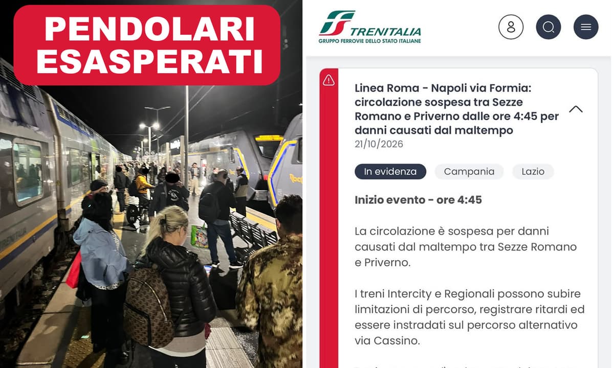 Treni in tilt tra Roma e Napoli, pendolari esasperati: «Non è la prima volta. Arrivare al lavoro in orario è diventato un'incognita»