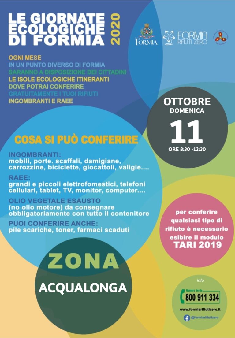 FORMIA: DOMENICA 11 OTTOBRE NUOVO APPUNTAMENTO CON LE GIORNATE ECOLOGICHE