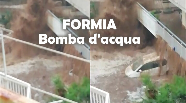 VIDEO – Nuova Bomba d’Acqua a Formia – Un fiume d’acqua inonda il primo piano di un palazzo