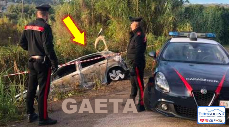 Gaeta, Sant’Agostino: rinvenuta un’auto incendiata oggetto di furto. Indagini in corso