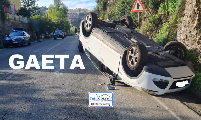 Auto ribaltata a Gaeta sulla Flacca. Zona San Carlo. Carambolano due autovetture a distanza di poco tempo