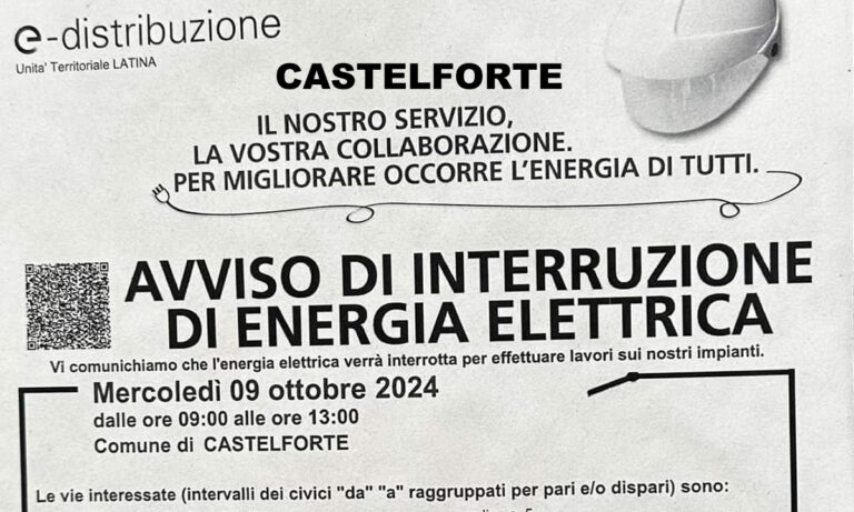 CASTELFORTE – INTERRUZIONE ENERGIA ELETTRICA